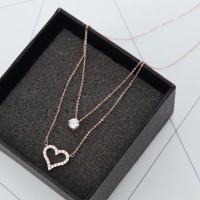 AGOOD 2017 fashion brand design double layer heart shape rhinestone necklaces & pendants for women party jewelry accessories
