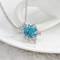 Charm Vintage lady Blue Crystal Snowflake Zircon Flower Silver Necklaces & Pendants Jewelry for Women Free Shipping