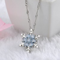 Charm Vintage lady Blue Crystal Snowflake Zircon Flower Silver Necklaces & Pendants Jewelry for Women Free Shipping