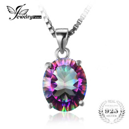 JewelryPalace 2.5ct Rainbow Fire Mystic Topaz Concave Oval Pendant 925 Sterling Silver Fine Jewelry For Women Gift Without Chain