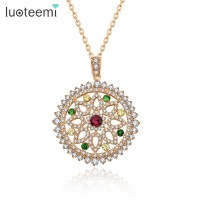 LUOTEEMI Wholesale Jewelry Europe Design Luxury Multicolor Cubic Zirconia Mirco Paved Big Round Pendant Necklace for Women Gift