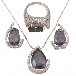 Luxury Design Pendants Earrings Ring Set silver 925 Inlay Mystic Zircon Zircon Fashion Jewelry set Sz #6.5 #7.5 #8.5 MS034A