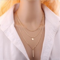 Star Jewelry Wholesale 2016 New Design Maxi Necklace Fashion Sequins Multilayer Metal Strip Statement Necklaces & Pendants